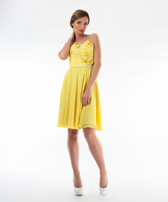Rochie De Seara Galbena Cu Corset