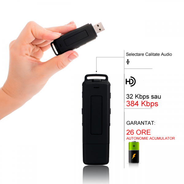 Stick USB de Memorie Spion cu Inregistrare 384kbps, Functie de Activare Vocala, Memorie Interna 8Gb - 564 de ore - Model Profesional [6]