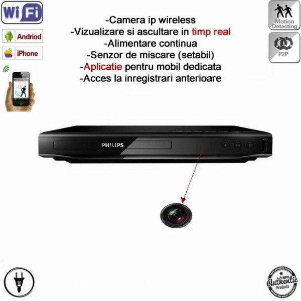 MinicameraVideo Spion IP Wireless + DVR, P2P, Wi-Fi Ascunsa in DVD Player [1]
