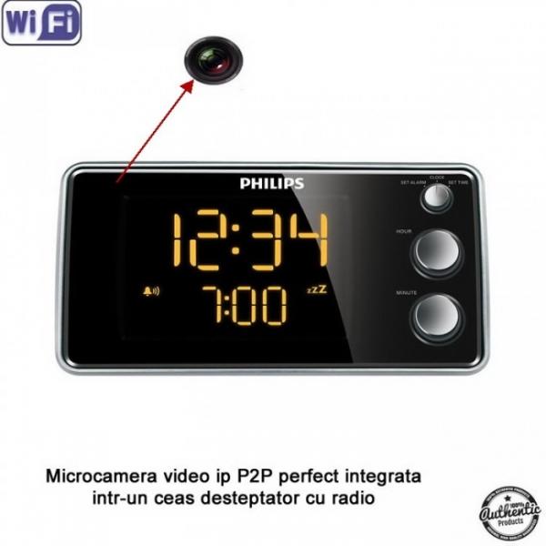 Camera video spy 1920x1080P, WI-FI IP P2P integrata in ceas de birou cu radio [1]