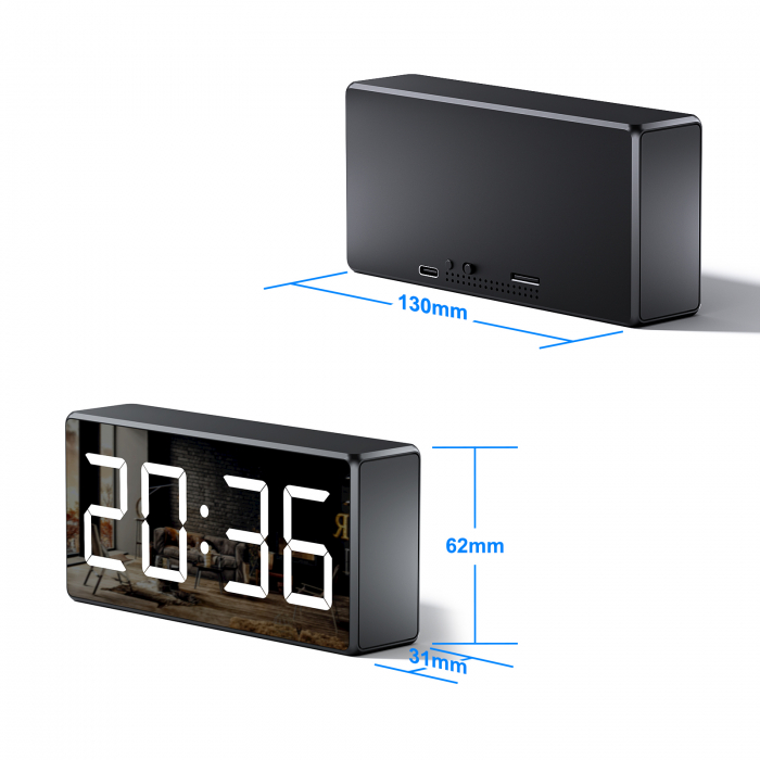 Ceas de Birou cu Camera 1080P WiFi, Detectie Miscare, Night Vision, Monitorizare Audio si Stocare pana la 256GB [3]