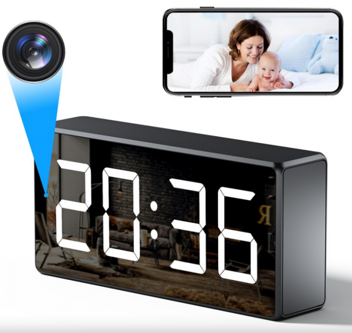 Ceas de Birou cu Camera 1080P WiFi, Detectie Miscare, Night Vision, Monitorizare Audio si Stocare pana la 256GB [2]
