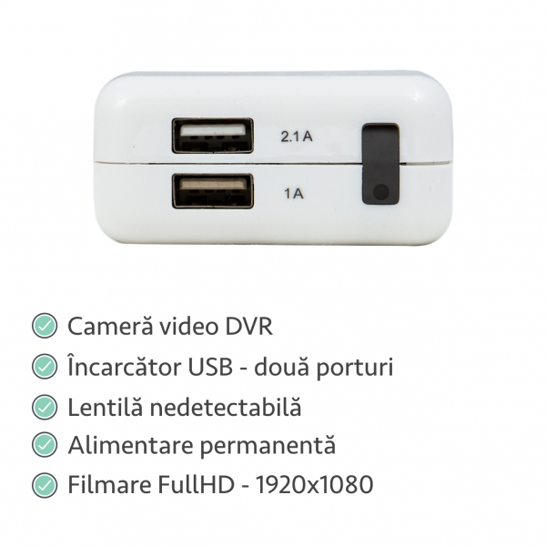 Incarcator Telefon-Tableta cu Camera Video Spion, Rezolutie 1080p, Senzor de Miscare, 32GB, Alimentare Permanenta [2]