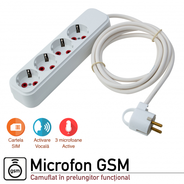 Microfon GSM Spion Ascuns în Prelungitor Funcțional | Activare Vocală | Modul cu 3 Microfoane | Foarte Apreciat PMDVXS108 [2]
