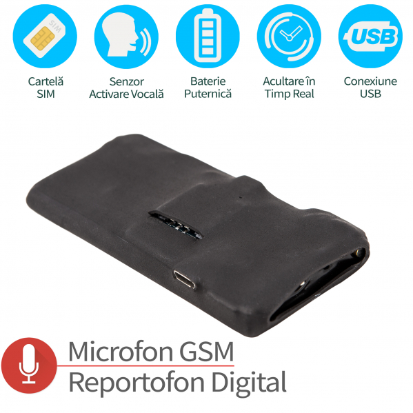 Microfon Hibrid cu Reportofon Spy si Microfon GSM - Activare Vocala Dubla, AGPS - Memorie 8GB - Stocare 140 de Ore [1]