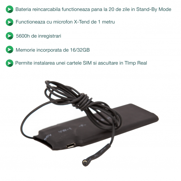Microfon Spion Hibrid Profesional cu Modul Gsm + Reportofon + Agps RIB0082MMXTD, 5600 Ore Stocare, Microfon de 2 mm [6]