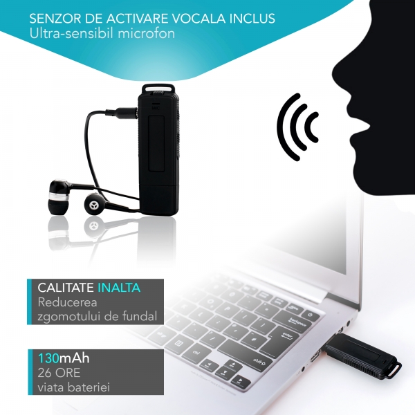 Reportofon Spion Ultra-Profesional Camuflat în Stick USB cu Activare Vocală | 4GB/282 de ore | Clear HD 384kbps/32kbps | Baterie 26 de ore | Căști Incluse | MAA-V4GB [6]