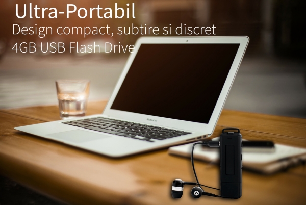 Reportofon Spion Ultra-Profesional Camuflat în Stick USB cu Activare Vocală | 4GB/282 de ore | Clear HD 384kbps/32kbps | Baterie 26 de ore | Căști Incluse | MAA-V4GB [4]