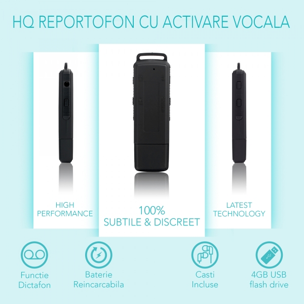 Reportofon Spion Ultra-Profesional Camuflat în Stick USB cu Activare Vocală | 4GB/282 de ore | Clear HD 384kbps/32kbps | Baterie 26 de ore | Căști Incluse | MAA-V4GB [10]