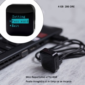 Mini Reportofon Activare Vocala si Parola De Protectie - -24 de ore Baterie - 4GB- 286 de ore - 1536 kbps, Model Profesional aTTo 4GB [2]