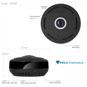 LOOP-K360 - Modul Microcamera Video Spion WiFi IP, 360 de Grade, Filmare pe Timp de Noapte, Unghi Lentila 180°, Detector de Miscare, 128Gb [1]