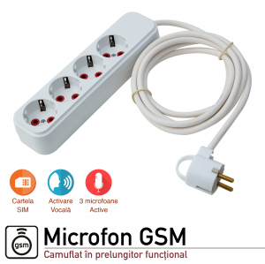 Microfon GSM Spion Ascuns în Prelungitor Funcțional | Activare Vocală | Modul cu 3 Microfoane | Foarte Apreciat PMDVXS108 [1]
