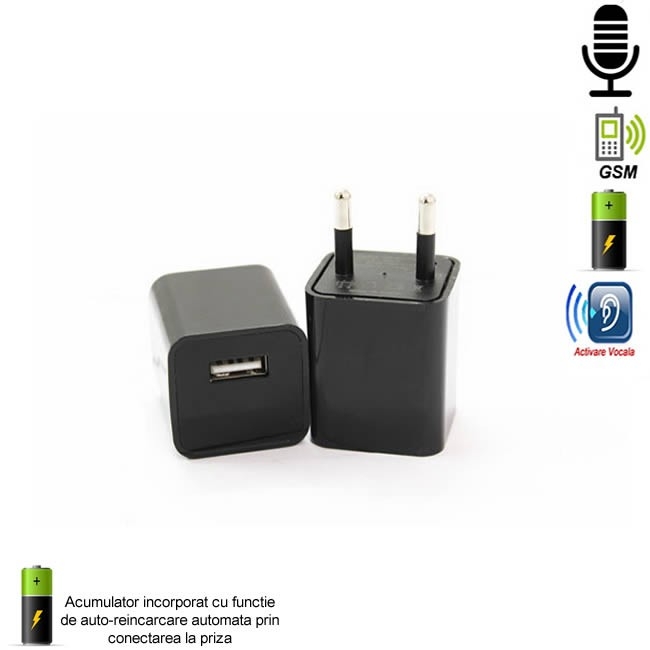 rag Estimate welfare Incarcator USB de telefon cu microfon GSM spion integrat – functie de  activare vocala