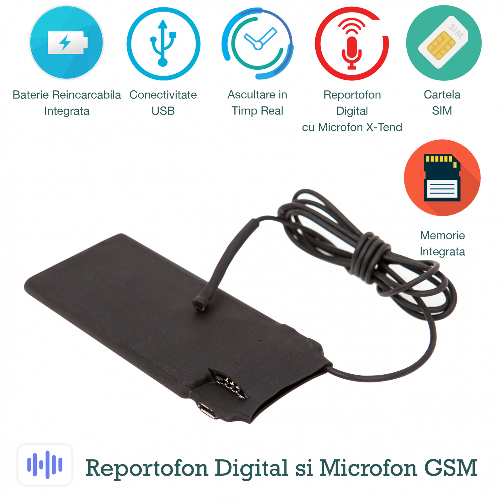 Achieve excel Concession Microfon spion hibrid profesional cu modul gsm + reportofon + Agps  RIB0082MMXTD , 5600 ore