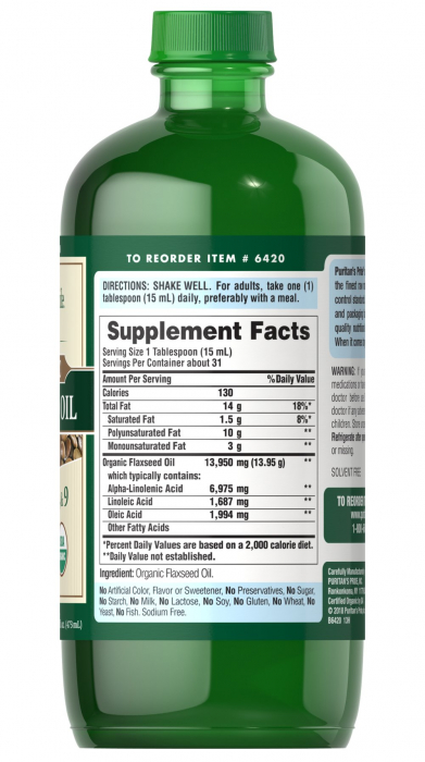 Puritan`s Pride Natural Organic Flaxseed Oil (omega 3-6-9) 473 ml [2]