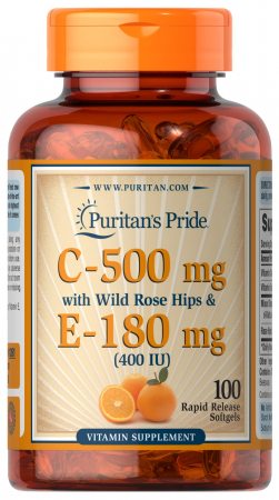 Puritan`s Pride C-500 mg E-400 IU with Rose Hips 100 softgels [0]